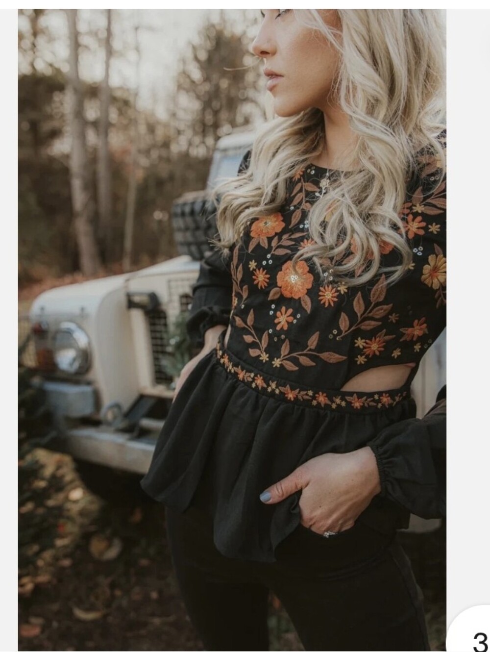 Savanna Jane Black Peasant Embroidery Boho Top Cut Out Size 1X
